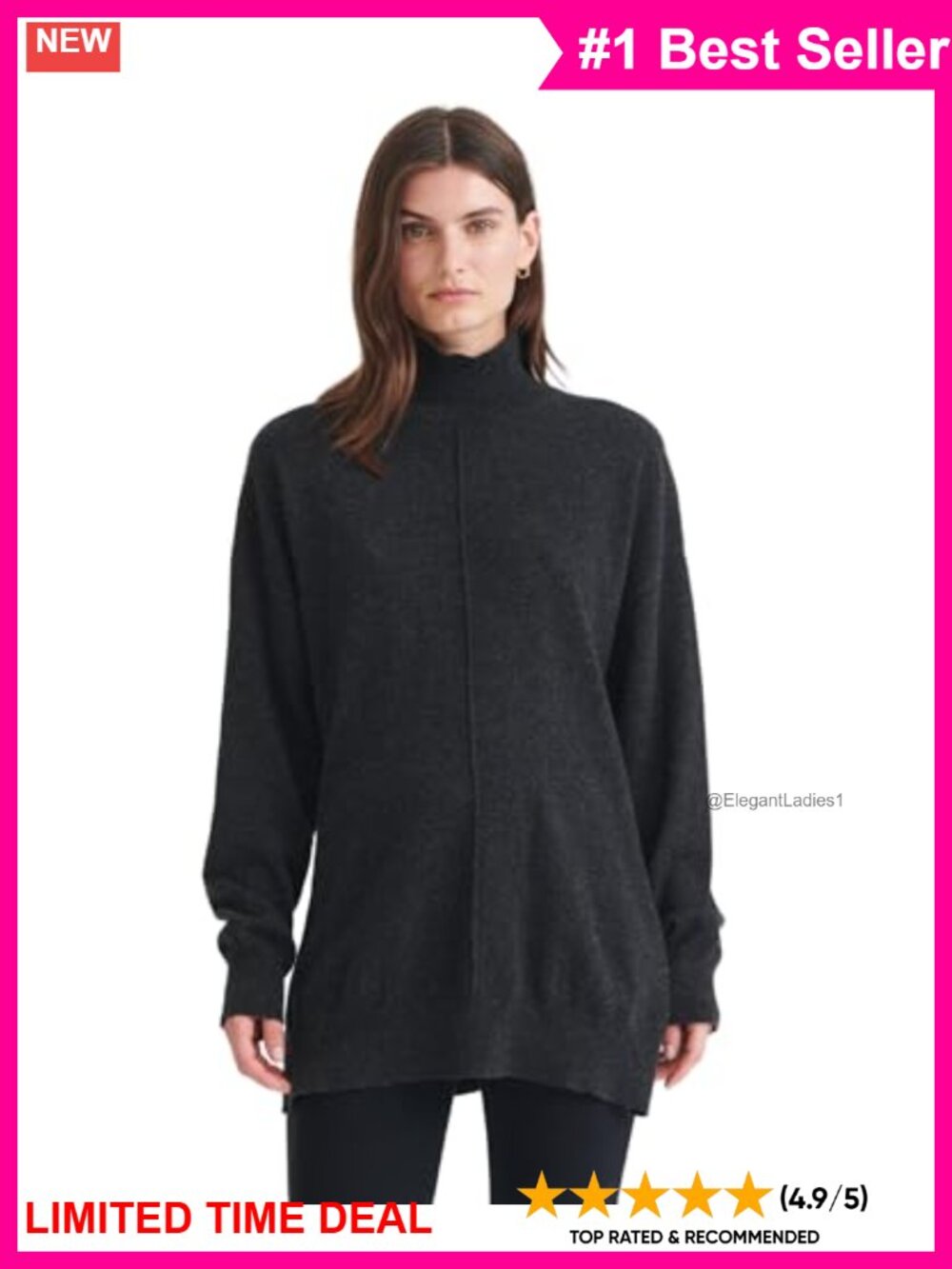 Washable Cashmere Turtleneck Tunic Sweater Pullover